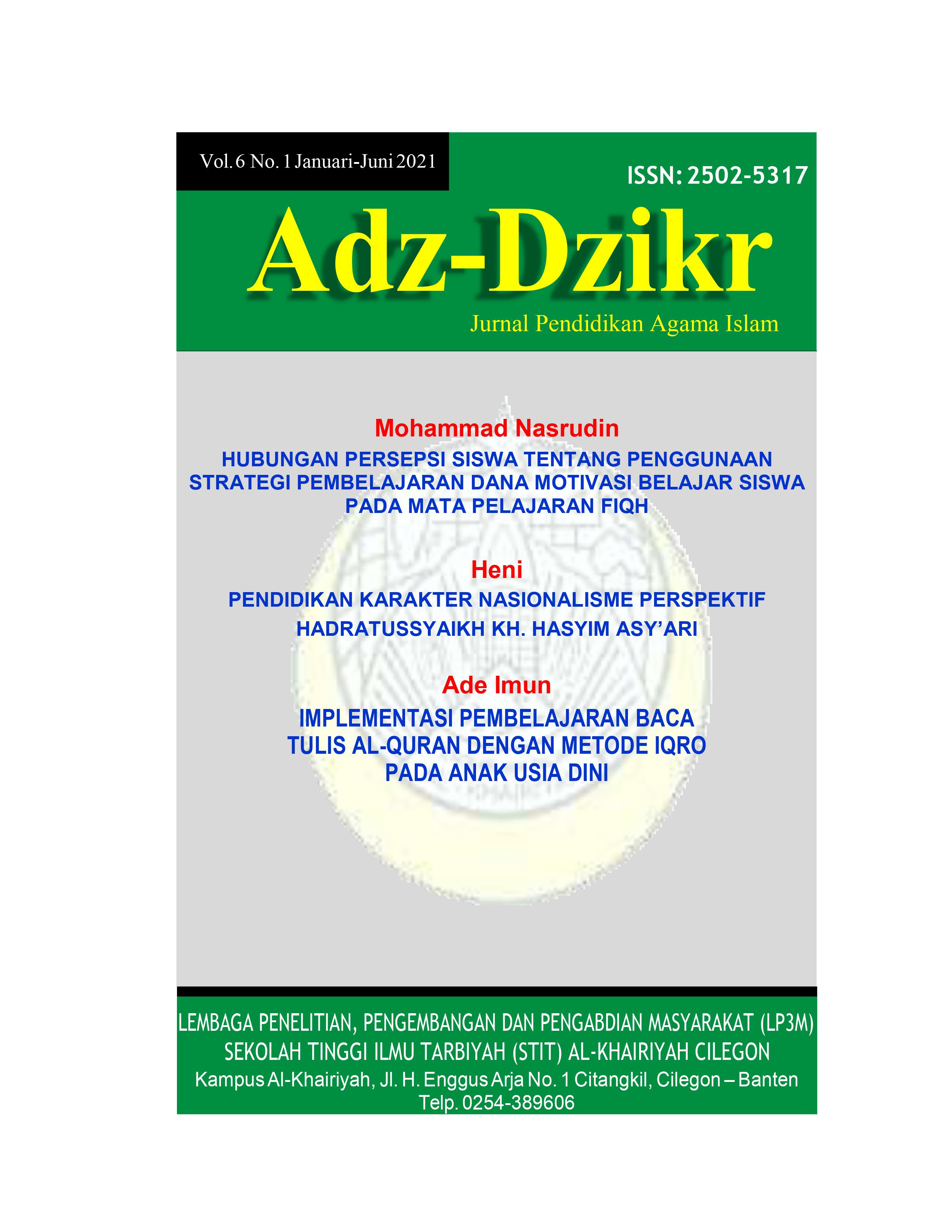 					View Vol. 6 No. 1 (2021): Adz-Zikr : Jurnal Pendidikan Agama Islam
				